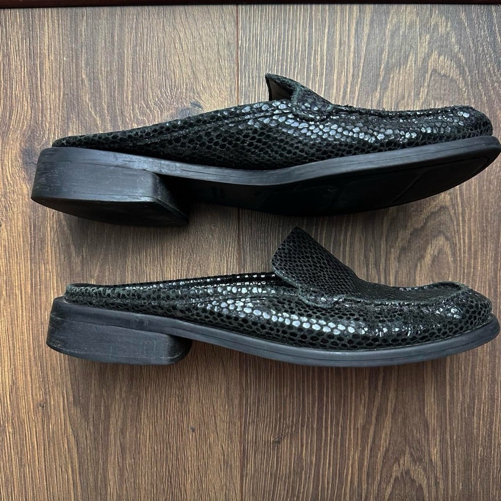 Celine Dark Green Textured Mules Loafers